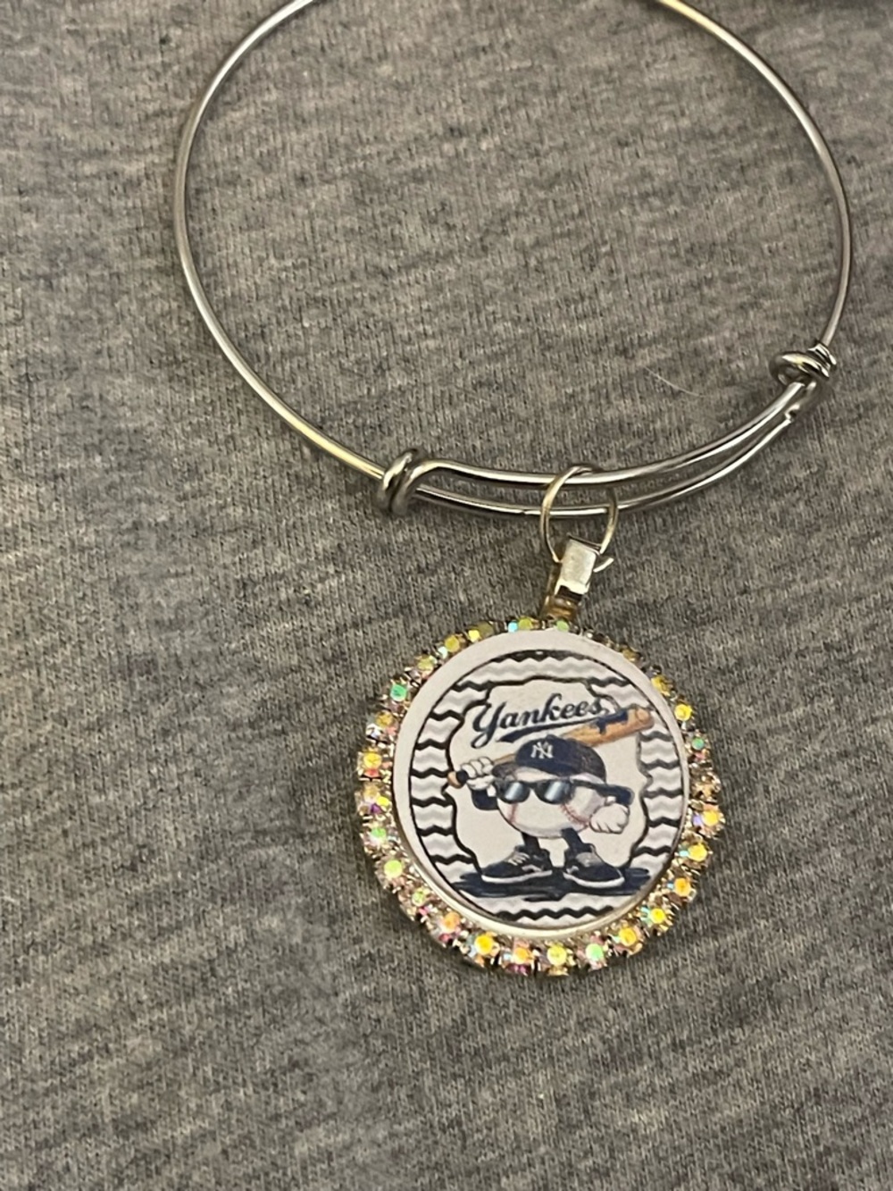 New York Silver-Tone Rhinestone Charm Bangle Bracelet